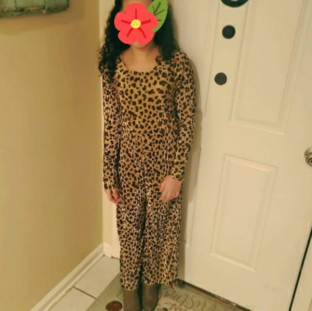 Art Class Girls Fancy Leopard Print Long Sleeve Pleated Jumpsuit L 10-12